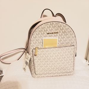 Michael Kors Medium Adina Backpack PVC Leather Vanilla MK Pink Powder Blush